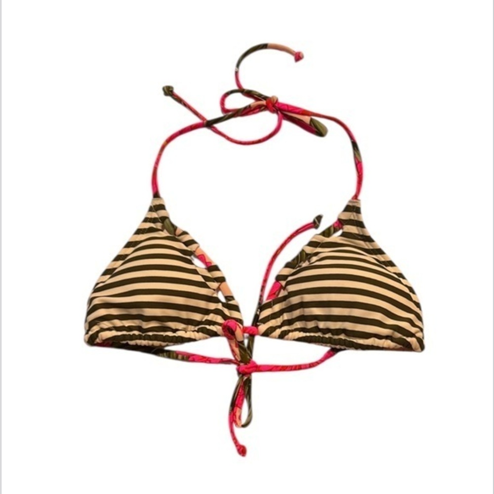 Xhilaration green stripe bikini top swim size XS NWOT